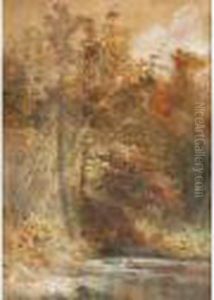 A River Landscape With Trees by William Widgery