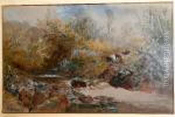 Rocky Stream With Figure And Cattle On The Bank - view 1