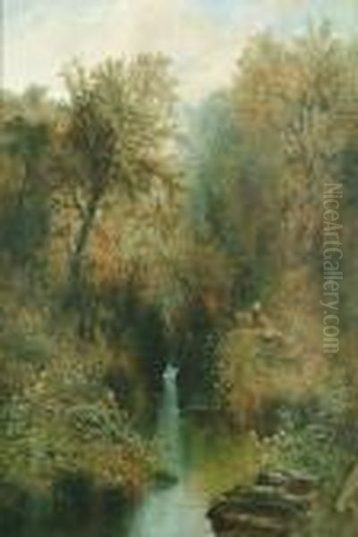 A Stream Through A Wooded Landscape - view 1