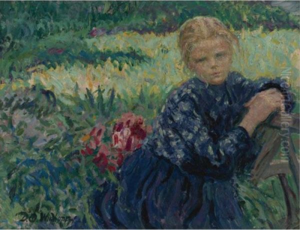 Girl Seated In A Garden - view 1