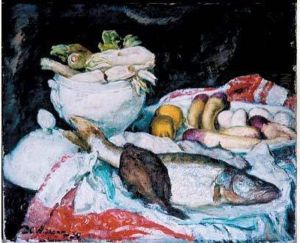Nature Morte Aux Legumes Et Aux Poissons (1930) by David O. Widhopff