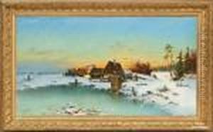 Sunset In A Winterlandscape by Leonard Wiedh