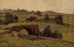 Landschaft Mit Steinbrucke Und Dorf by Carl, Karl Wieland