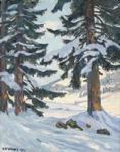 Winterlandschaft Unter Blauem Himmel. by Hans Beat Wieland