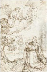 King David Repentant Before The Angel (2 Sam. 24:11-16) by Johan Wierix