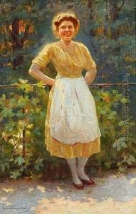 Dame In Gelbem Kleid Auf Sonnenbeschienenem Weg by Franz Wiesenthal