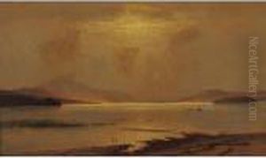 A Break In The Clouds Over A River Landscape by John Carleton Wiggins