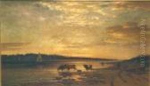 Cattle Watering At Sunset by John Carleton Wiggins