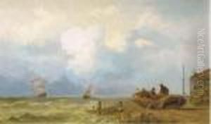 Fishermen Along A Shoreline by Nicolaas Martinus Wijdoogen
