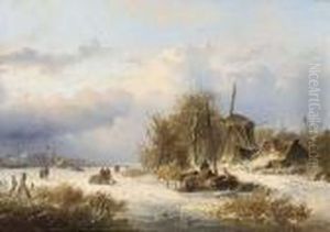 Windmill In A Winter Landscape by Nicolaas Martinus Wijdoogen