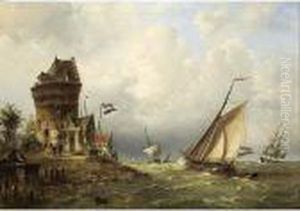 Dutch Sailing Vessels Near The Coast by Nicolaas Martinus Wijdoogen