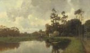 An Autumn Landscape With A Drawbridge In The Distance