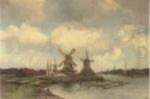 Windmills At The Zaanse Schans by Jan Hillebrand Wijsmuller
