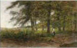 A Peasant Woman In A Forest Landscape by Jan Hillebrand Wijsmuller