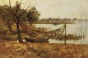 Fishing Nets Drying In A Polder Landscape by Jan Hillebrand Wijsmuller