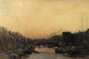 A View On A Town Canal By Night by Jan Hillebrand Wijsmuller