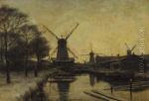 Windmills In Winter by Jan Hillebrand Wijsmuller