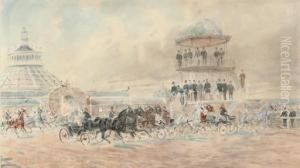 Carriage Racing With George V Looking On From The Stands by Hans Gottfried Wilda