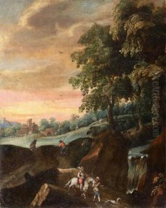 Landschaft Mit Wasserfall Und Staffagefiguren by Jan Wildens