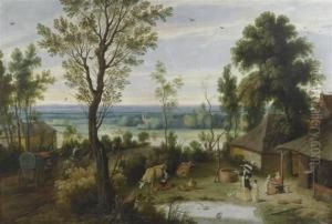 Landscape With An Elegant Lady Visiting A Farmyard.