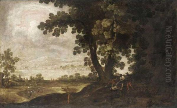 A Wooded Landscape With Bandits Attacking Travellers - view 1