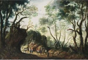 A Wooded Landscape With Horsemen And Travellers On A Path by Jan Wildens