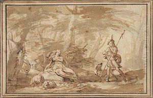 A Shepherd And Shepherdess In A Landscape With Animals A Shepherd And Shepherdess In A Landscape With Animals