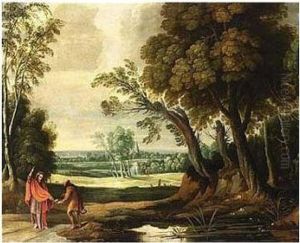 A Wooded Landscape With The Temptation Of Christ by Jan Wildens