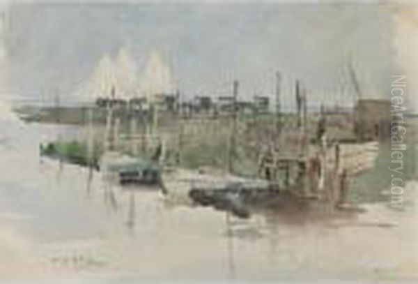 Fish Mongers' Wagons, Riverhead,
Long Island And Landscape,riverhead, Long Island: A Double-sided
Drawing - view 1