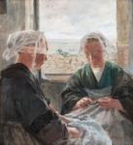 Flickor Som Lagar Segel, Bretagne by Carl Wilhelm Wilhelmson