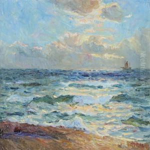 Coastal Scenery With A Fishingboat In The Background by Johannes Martin Fastings Wilhjelm