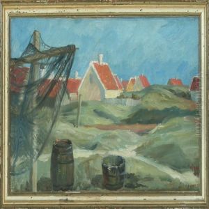 Sunny Landscape With Yellow Skagen Houses by Johannes Martin Fastings Wilhjelm