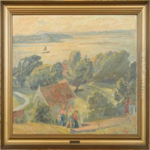 A Danish Summerlandscape With Playing Children by Johannes Martin Fastings Wilhjelm