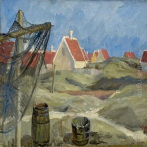 Sunny Landscape With Typical Yellow Skagen Houses by Johannes Martin Fastings Wilhjelm