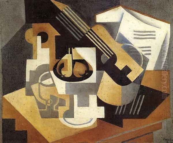 Guitar and Fruit Bowl on a Table - view 1