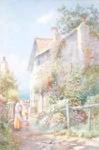 Woman And Child On A Path By A Seaside Cottage by Arthur Stanley Wilkinson