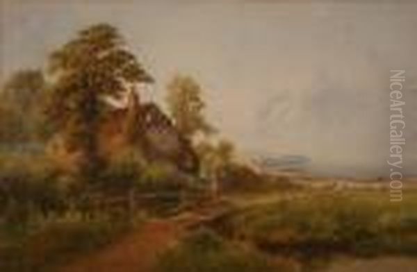 Figures Outside A Cottage Near Sheep In A Coastal Landscape - view 1