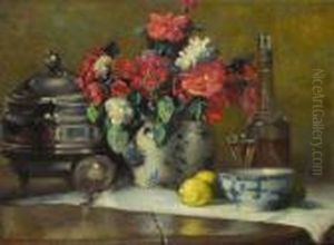 Stillleben Mit Blumen, Flasche, Glas, Schale, Zitronen Und Deckelgefass Stillleben Mit Blumen, Flasche, Glas, Schale, Zitronen Und Deckelgefass