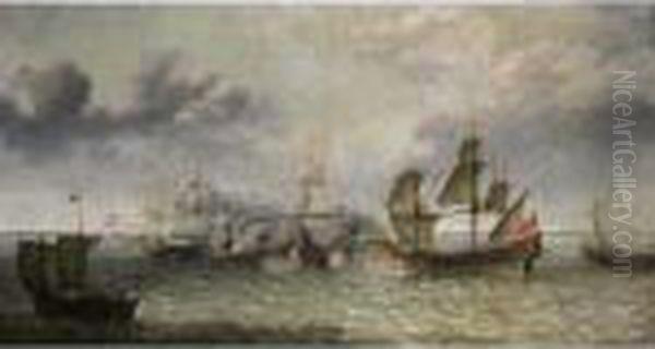 A Battle Scene At Sea Between The Spanish And Dutch Fleet - view 1