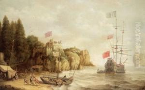 Paesaggio Costiero Roccioso Con
Un Trealberi All""""ancora E Un ‚imbarcazione Trascinata A Riva Dai
Pescatori by Isaac Willaerts