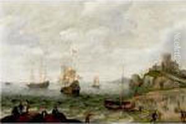 Coastal Landscape With Ships At Anchor And Fisherfolk - view 1