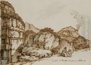 Deux Personnages Dans Un Paysage Rocheux by Johann Georg Wille