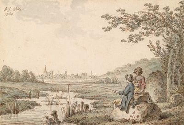 Fluslandschaft Mit Angler Und Einer Frau - view 1