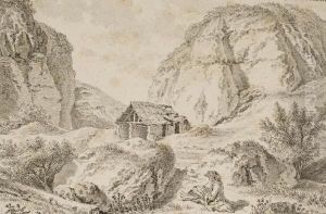 Vue Des Carrieres De Montmartre Avec Un Dessinateur Assis by Johann Georg Wille