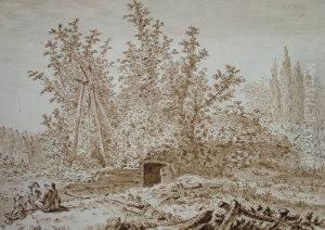 Figures By A Well With Woodland by Johann Georg Wille