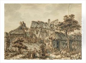 Paysans Au Travail Devant Une Ferme 1762 by Johann Georg Wille