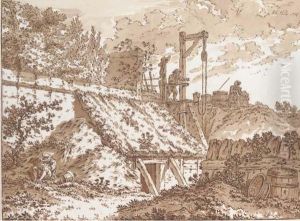 A Hut Built Against A Garden Wall, Figures Drawing Water At A Wellbeyond