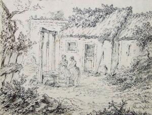 Zwei Wascherinnen An Einem Brunnen Vor Einem Bauernhaus by Johann Georg Wille
