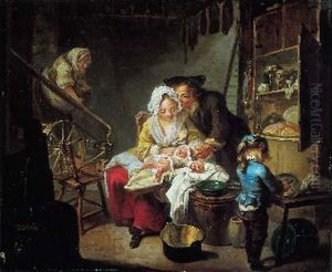 Scene De Famille Pres D'une Fileuse by Johann Georg Wille