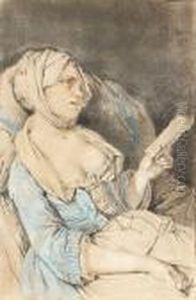 Une Femme Adossee, De Trois-quarts, Tenant Une Lettre.